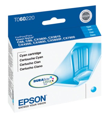 Genuine Epson Cyan Inkjet Cartridge compatible with the Epson T060220